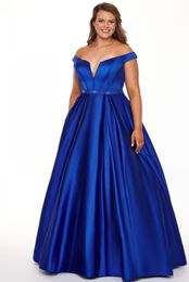 Royal Blue Plus Size Prom Evening Dress Long Vintage Off The Shoulder With Sleeves Satin Special Occasion Formal Party Dresses SD3424