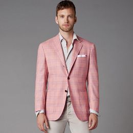 Pink Plaid Groom Wedding Tuxedos Slim Fit Two Button Mens Prom Designer Jackets Best Men Blazer 1 Piece