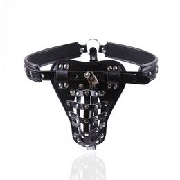 Male Chastity Devices Penis lock Black Leather Bondage shorts For Men Adult Product