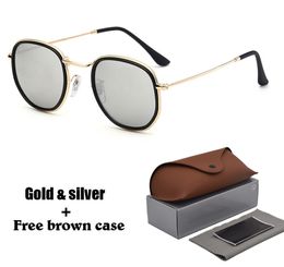 Luxury-Brand designer Sunglasses men women Hexagonal Metal frame Sun Glasses irregular Glasses Oculos De Sol gafas with Retail box and case