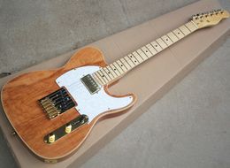 Natural Wood Colour Mahogany Electric Guitar with Maple fretboard,White Pearled Pickguard,Can be Customised as request