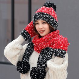 Christmas Gift Snowflake Beanie Cute Winter Wool Hat Scarf Gloves Three-piece Korean Version of the Trend of Wild Sweet Warm Knitted Beanies