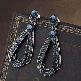 2021 Vintage Antique Silver Colour with Blue Stone Pear Drop Earring Women Retro Party Ethnic Style Accessories Female Earrings