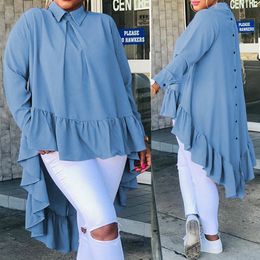 Women Oversized Ruffles Long Shirts Celmia 2020 Fashion Blouses Long Sleeve Laple Casual Asymmetrical Tunic Tops Buttons Blusas