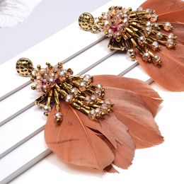 Fashion-New Arrival Luxury Crystals Tassel Dangle Drop Earrings High-Quality Vintage Feather Jewelry Accessories For Women Wholesale