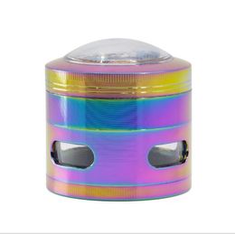 Side Window Smoke Grinder with 63MM Diameter and Four Layers of Ice Blue Zinc Alloy for Foreign Trade Dice