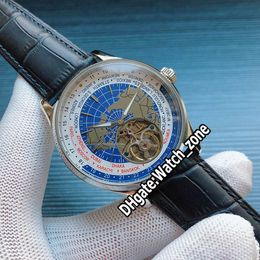 New Geophysic Universal Time H18 8126420 8108420 Automatic Tourbillon Mens Watch Steel Case Blue Dial Black Leather Strap Watches Watch_Zone