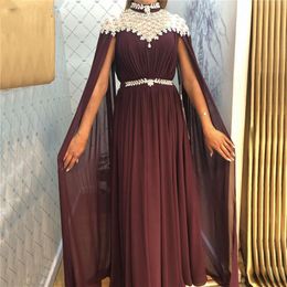 Blingbling 2019 Prom Dresses High Collar Arabic Dubai Formal Evening Gowns Wraps Chiffon Soft Mother Of The Bride Dress