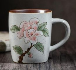 Vintage coffee mug Jingdezhen hand-painted peony ceramic cup creative personality retro mug193Z
