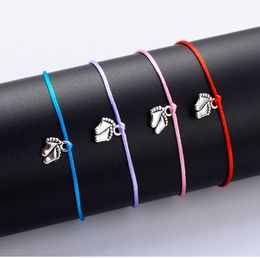 Lovely Family Double Feet Charm Bracelets for Women Men Girls Kids Lovers Lucky Red String Bracelet Jewelry Gift