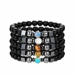 Fashion Black lava Matted stone Bead bracelet turquoise square hematite Bracelet For Women men Jewelry