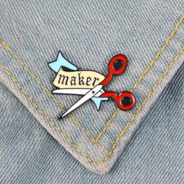 Scissors Enamel Pin Cartoon Banner Maker badge brooch Lapel pin Denim Jeans bag Shirt Collar Handcraft Jewellery Gift for Friends