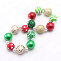 Fashion kids christmas Jewellery baby girls chunky bubblegum bracelets bangles gold+green+red beads bracelets diy gift