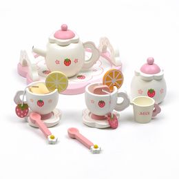 Free shipping toy Wooden Strawberry Afternoon tea child Play house Tea set Girl toy
