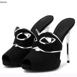 Rontic 2020 Women Mules Sandals Sexy Thin High Heels Sandals Nice Peep Toe Elegant Black Party Prom Shoes Women US Plus Size 4-13