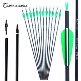 Archery Carbon arrows 28inches/30Inches/31inches Spine 500 with Replaceable Points For Compound Recurve Bow Hunting Target Practise shooting