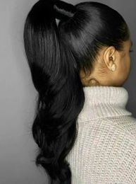24" Long Ponytai Wavy Clip In Hair Extension Eurpean Human Hair Wrap Pony Tail Fake Hairpiece