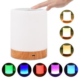New LED colorful creative wood grain rechargeable night light gift bedside lamp table lamp touch pat atmosphere lamp