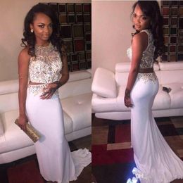 2023 New Black Girl Two Pieces Mermaid Prom Dresses Major Beading Rhinestones Beaded Vestidos De Fiesta White Formal Evening Party Gowns 974