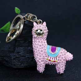 Creative Animal Alloy Rhinestone Keyring Cute Alpaca Pendant Long Key Chain Women Handbag Car Hanging Keychains Llaveros Para Mujer