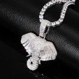 Personalized New Fashion Real 18k Gold Bling Diamond Elephant Head Hip Hop Pendant Necklace Cubic Zirconia Rapper Jewelry for Men & Women