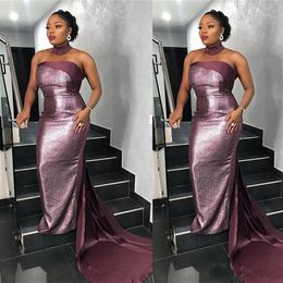 Sexy Purple Sequins Prom Dresses Sparkly Evening Gowns African Formal Party Evening Dresses Wear Plus Size