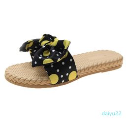 Hot style -Summer Butterfly-knot Woven Flat Slippers Woman Shoes Bohemian Round Head Non-slip Beach Slipper For Woman Zapatos De Mujer