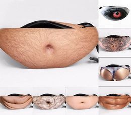 Hot Sale Fashion Waist Bag Funny Creative Dad Bod Fanny Pack Novelty Beer Fat Hairy Belly Fanny Zipper Pack Bags 10 Styles