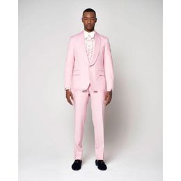 Pink Mens Wedding Tuxedos Shawl Lapel Groom Groomsmen Tuxedos Popular Man Blazers Jacket Excellent 2 Piece Suit(Jacket+Pants+Tie) 2365