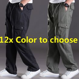 Primavera verão calças casuais masculino tamanho grande 6xl multi bolso jeans oversize cintura elástica mais sweatpants em linha reta