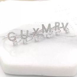 Fashion U-Z Letters Silver Ring For Women Rhinestone Open Finger Custom name Rings Female Engagement Ring Jewelry Anel Party Gift