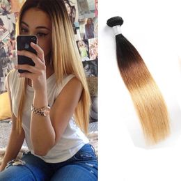 Malaysian Human Hair One bunldes 10-28inch 1B/4/27 Ombre Three Tones Color Double Wefts 1b 4 27