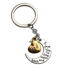 12pcs/Lot New Key Ring Silver Moon Wrapped Gold Heart Family Members Letter "I Love You To The Moon And Back " Keychains 10 Designs