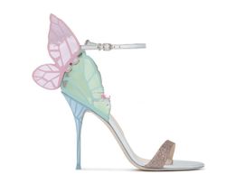 leather ornaments UK - Free shipping Ladies patent leather high heel sandals buckle Rose solid butterfly ornaments Sophia Webster SANDALS SHOES pink blue siz 34-42