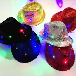 Kids LED Sequins Hats Colorful Cowboy Jazz Cap Flashing Children Adult Party Festival Cosplay Costume Hats 6 Colors 150Pcs