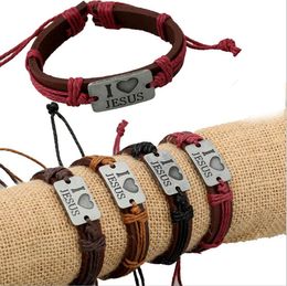 I Love Jesus Leather Charm Bracelet Cuff Braided Wrap Bracelet & Bangles Fashion For Women Men Gifts