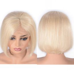 613 Human Hair Lace Front Wig 8 inch Short Blonde Peruvian Hair Straight Bob Wigs for Women