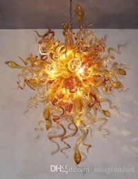 Modern Hand Blown Glass Chandelier Light Gold Coloured Murano Glass Chihuly Style Chandelier LED Bulbs Glass Pendant Lamps