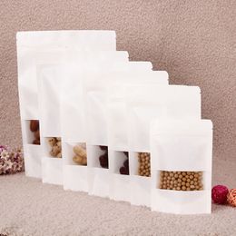 50pcs White matte window self-supporting kraft paper bag flower tea nut spot coffee self-sealing food kraft paper bags