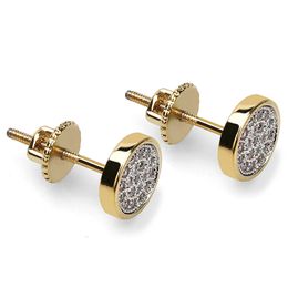 ashion Screw Back CZ Earrings Stud Men Trendy Hiphop Jewellery Yellow Gold CZ Zircon Pierced Ear Stud Jewellry Wholesale