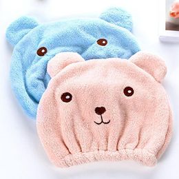 Wholesale Quickly Dry Hair Cap Bath Accessories Cute Bear Shower Cap for Hair Wrapped Towel Microfiber Shower Hats Bath Caps Superfine DH605