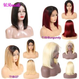 Malaysian Straight Lace Front Bob Wig 150% Density 13x4 Lace Front Human Hair Wigs With Pre Plucked Hairline Bleached Knots Ombre Remy Hair