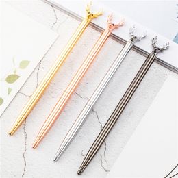 Creative Sculpture Deer Head Ballpoint Pen Metal Pen Office School Writing Supplies Advertising Signature Pen Student Christmas Gift