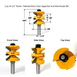 Freeshipping 2 Pcs 1/2 inch Shank Entry Interior Door Ogee Matched RS Router Bit Set