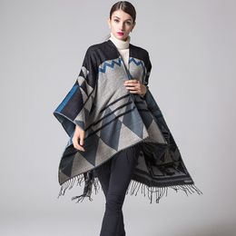 Wholesale-Designer scarf bohemian tassels long thick cashmere autumn and winter national wind travel split ladies shawl cloak