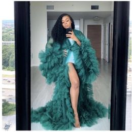 dark green Fashion Ruffles Tulle Kimono evening Dresses Robe Extra Puffy Prom Party Dresses Puffy Sleeves African Cape Cloak Pregn278E