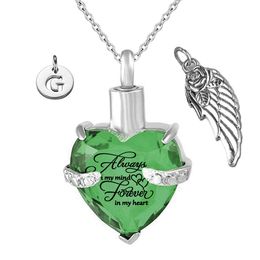 Angel Wings and 26 letters Pendant Memorial Ashes Urn Pendant August Birthstone Crystal Keepsake Cremation Ashes Urn pendant