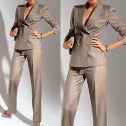 Formal Women's Pant Suits Slim Fit Double Breasted Ladies Office Evening Work Wear Tuxedos 2 Pieces (Jacket+Pants)