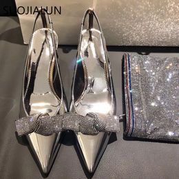 SUOJIALUN 2019 New Brand Women Sandal Women Bling Rhinestones Butterfly-knot Party Pump Shoes Elegant High Heel Wedding Shoes CJ191220