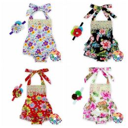 Baby Girls Clothing Sets Backless Floral Ruffles Rompers Dress Sleeveless Romper Headband Jumpsuit toddler Outfit Playsuit girls TLZYQ696